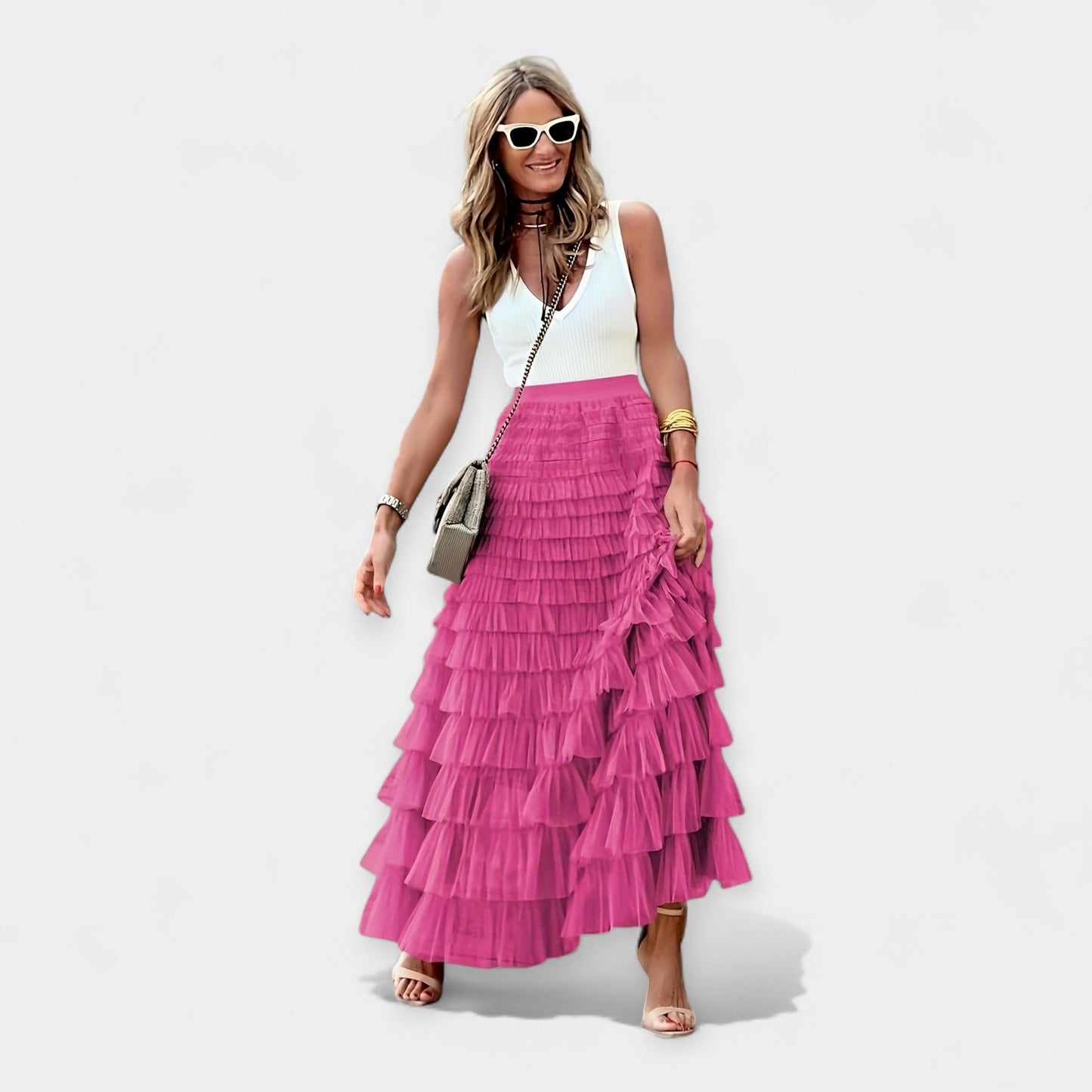 Valerie - Boho Sukňa s Mrežastým Saténovým Okrajom